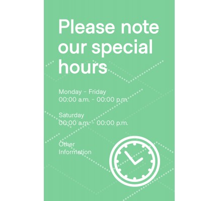 Special Hours Poster 11" x 17" Green Pack of 6 